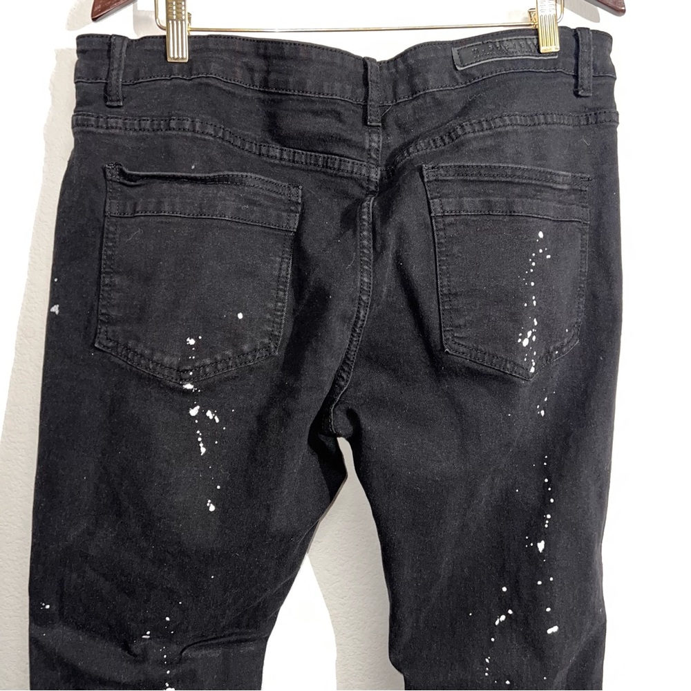 Men's Black Distressed Paint Splatter Jeans Size 40x32 Ripped Spandex Retro Edgy - Picture 7 of 16